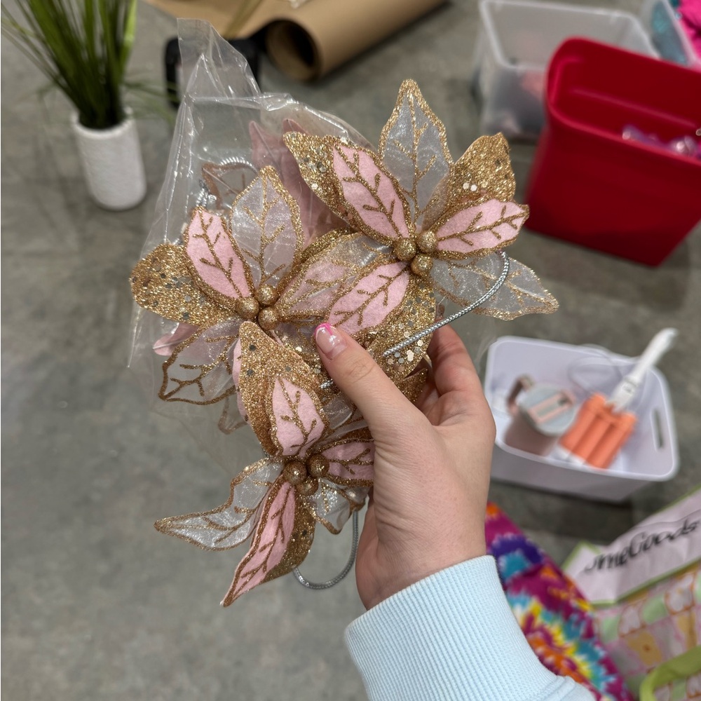 Pink and Gold Glitter poinsettia garland